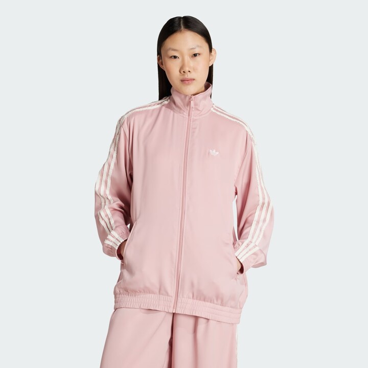 adidas Satin Ruffle 3-Stripes Firebird Track Jacket Wonder Mauve2XS Womens
