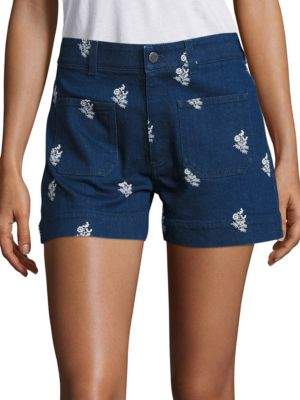 Stella McCartney High-Waist Embroidered Denim Shorts