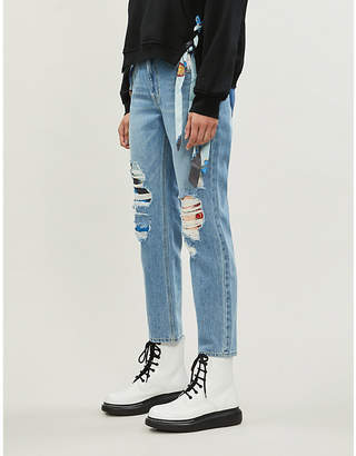 Sjyp Ripped patchwork straight high-rise jeans