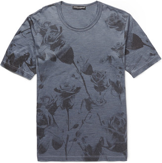 Dolce & Gabbana Rose-Print Silk-Jersey T-shirt