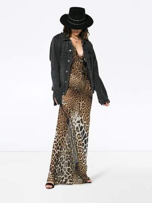 Saint Laurent sleeveless V-neck sheer leopard print dress
