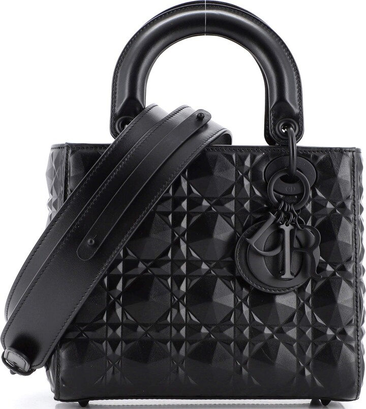 Mini Lady Dior Bag Black Cannage Calfskin with Diamond Motif