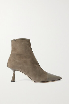 Jimmy Choo Kix 65 Patent Leather-trimmed Suede Ankle Boots - Taupe