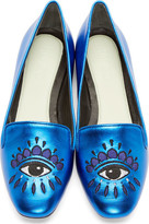 Thumbnail for your product : Kenzo Blue Metallic Leather Embroidered Eye Slippers