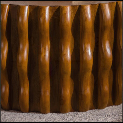 Corrigan Studio Drum Fluted Modern Round Coffee Table Mid Century Circle Center Tables with Sturdy Pedestal for Various Rooms