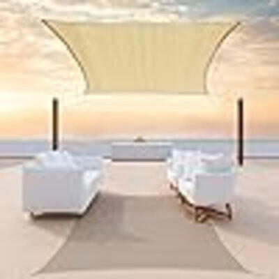HHA 8' X 12' Beige Rectangle Sun Shade Sail Canopy Awning Shelter Fabric Cloth Screen CTAPR0812, UV Block UPF50 Heavy Duty Commercial Grade, Outdoor Patio
