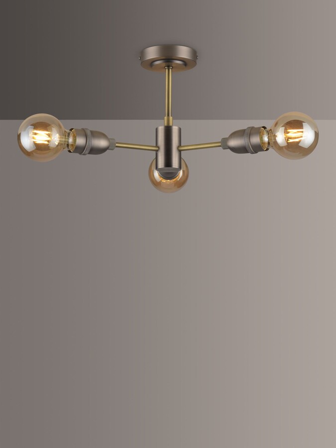 John Lewis Partners Bistro Spoke 3 Arm Semi Flush Ceiling Light Antique Brass Style - Modern Flush Ceiling Lights John Lewis