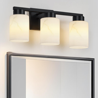 Latitude Run Bathroom Light Fixtures, Modern Vanity Lights,Metal Wall Lamp With Handcrafted Art Glass,(Black/3-Light/Bulb Not Included)