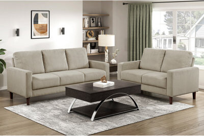 Latitude Run Modern And 2Pcs  Soft Beige Corduroy High - Density Foam In Cushions Faux Wood Finish Legs For Primary Living Space Corduroy Upholstered Padding