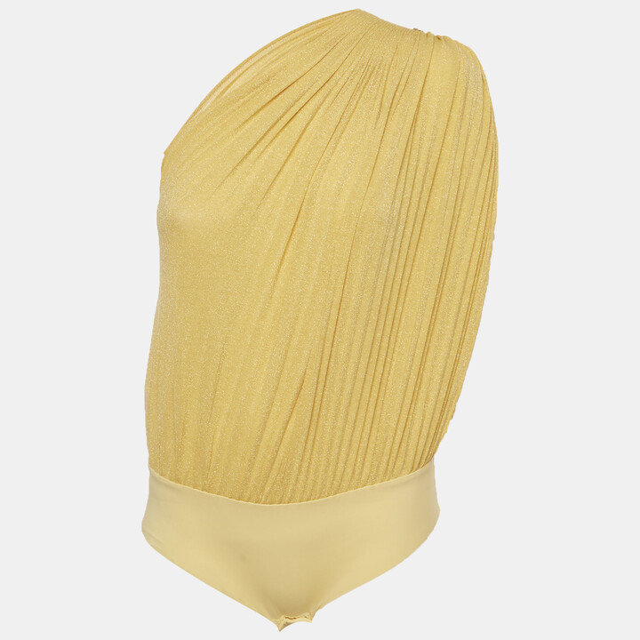 Elisabetta Franchi Yellow Jersey and Lurex Knit One Shoulder Bodysuit M