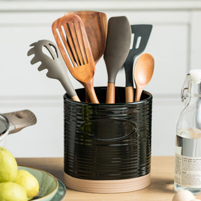 August Grove Kitchen Utensil Holder Ceramic Utensil Holder For Kitchen Counter 6.7\