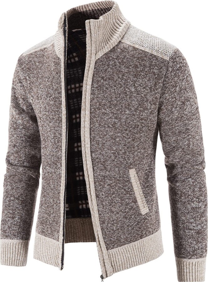 Lu's Chic Men's Long Sleeve Cardigan Sweater Thermal Slim Fit Full Zip