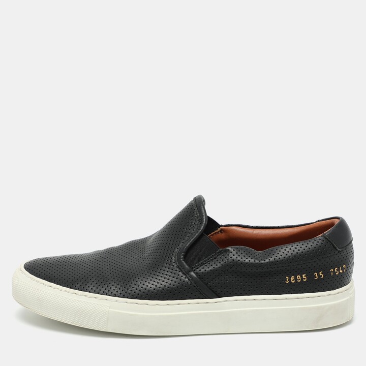 Common Projects Black Perforated Leather Slip On Sneakers