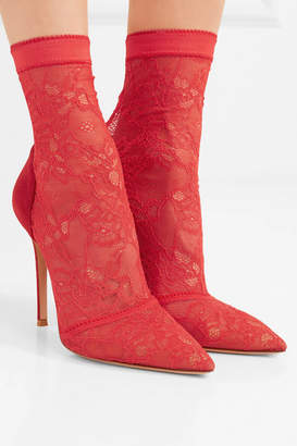 Gianvito Rossi 105 Stretch-lace And Suede Sock Boots - Red