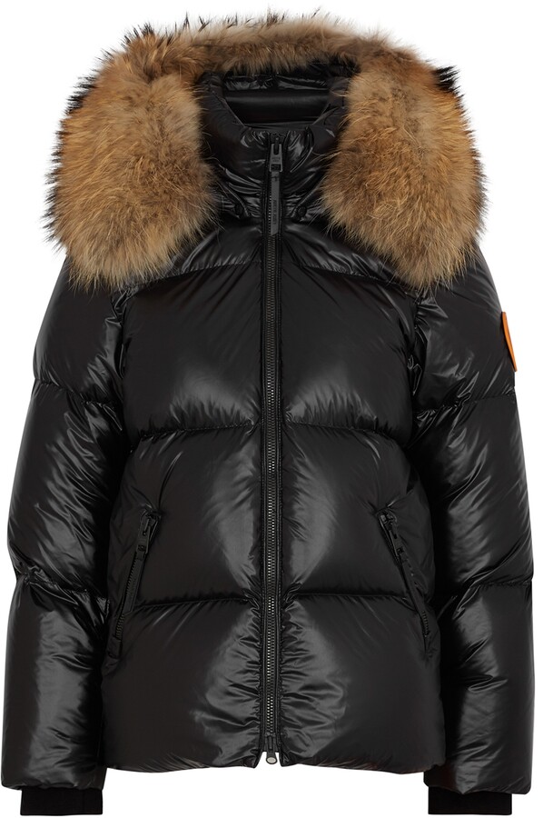 Arctic Army Black fur-trimmed quilted shell jacket - ShopStyle