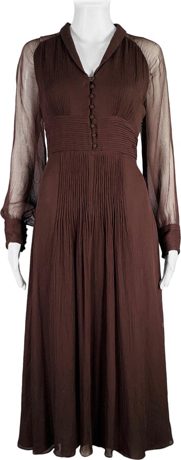 Massimo Dutti Size S Brown Viscose See Through Long Sleeve Dress