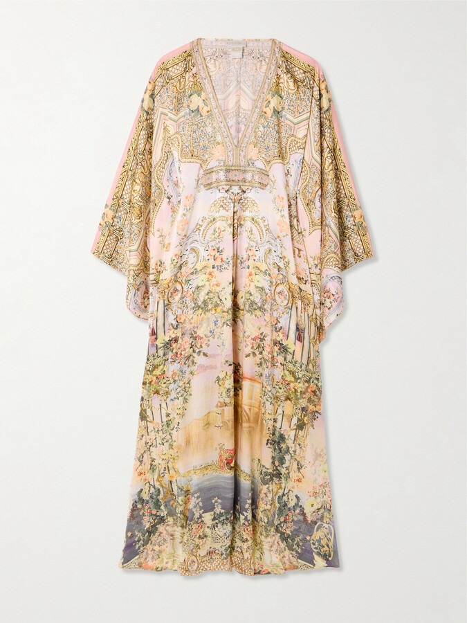Camilla Crystal-embellished Printed Silk Kaftan - Pink