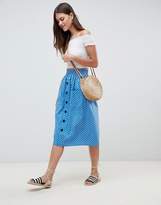 Thumbnail for your product : ASOS Design Cotton Midi Skirt With Button Front In Spot