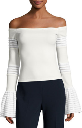 Alexis Gryffin Off-the-Shoulder Bell-Sleeve Knit Top, White