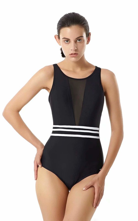 N A Lets Swim Women One Piece Swimwear Front V Neck Bathing Suit Low U Back Swimsuit Sun UV Protection UPF 50 Black