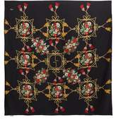 Thumbnail for your product : Gucci Floral And Tassel-print Silk-faille Shawl - Womens - Black