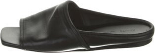 KHAITE Leather Slides Green Cutout Accent Crossover Straps Unfortunately, due to restrictions, this item may not be eligible for shipping in all areas.