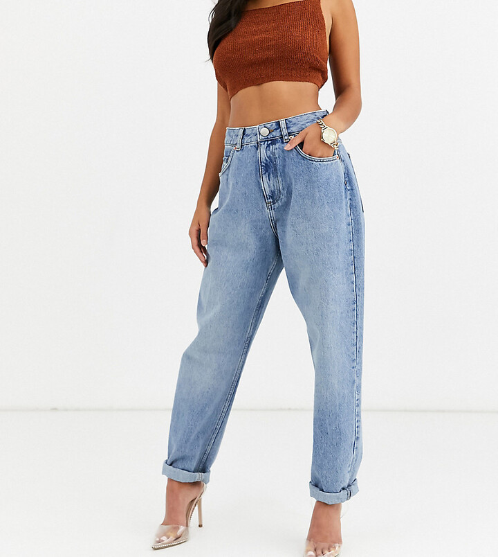 ASOS Petite ASOS DESIGN Petite high rise 'Slouchy' mom jeans in midwash -  ShopStyle