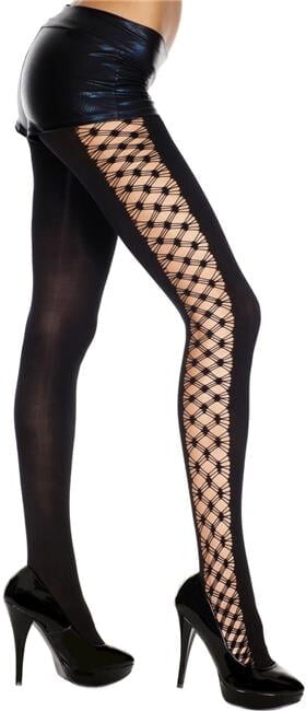 Music Legs Women’s Multi strand diamond net sides spandex opaque tights 5811-BLACK