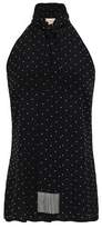 Thumbnail for your product : Michael Kors Collection Fringe-trimmed Studded Silk-crepe Top