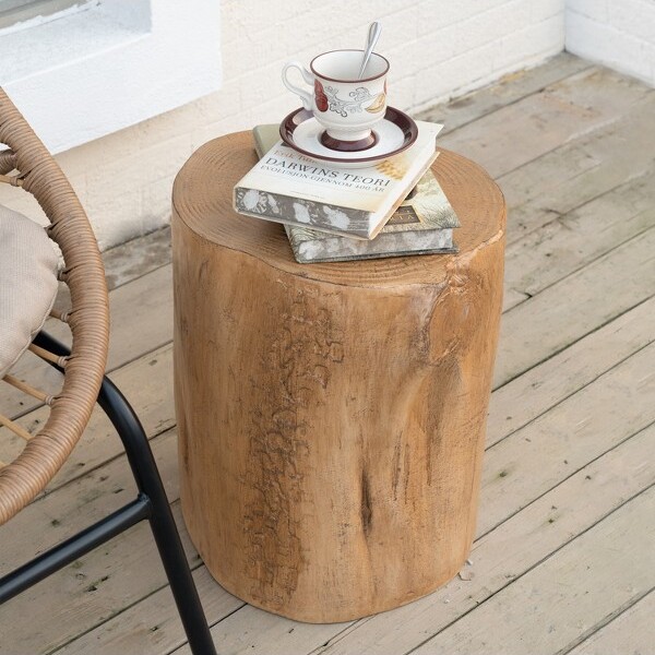 Christopher Knight Home ChristopherKnightHomeDorothyOutdoorHandcraftedWoodStumpDesignLightweightConcreteSideTableLightBrown