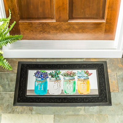 East Urban Home Mason Jar Succulents Sassafras Switch 22" x 10" Non-Slip Outdoor Door Mat