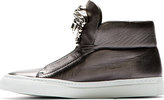 Thumbnail for your product : Versace Gunmetal Leather Medusa High-Top Sneakers
