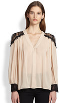 Thumbnail for your product : Alice + Olivia Sofia Lace-Paneled Stretch Silk Blouse