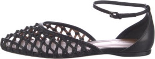 Alaia Leather D'Orsay Flats Black Square-Toes Wrap-Around Straps & Buckle Closure at Ankles Unfortunately, due to restrictions, this item may not be eligible for shipping in all areas.