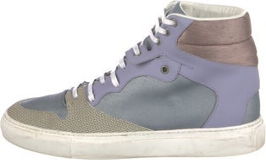 Balenciaga Suede High Top Sneakers Blue Colorblock Pattern Round-Toes Lace-Up Closure at Uppers Includes Dust Bag