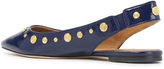 Tory Burch Studded Crinkled Patent-leather Point-toe Flats
