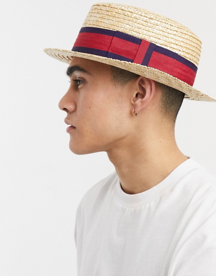 ASOS DESIGN straw boater hat with band detail - ShopStyle