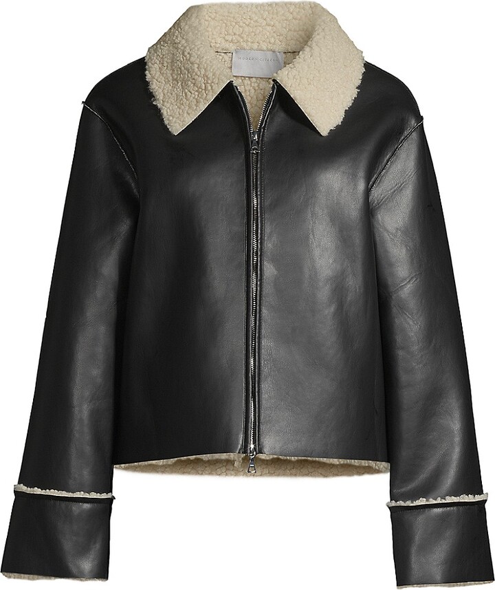 Modern Citizen Bonnie Sherpa-Trimmed Faux Leather Jacket ShopStyle