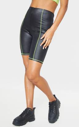 PrettyLittleThing Black Contrast Stitch Coated Cycling Short