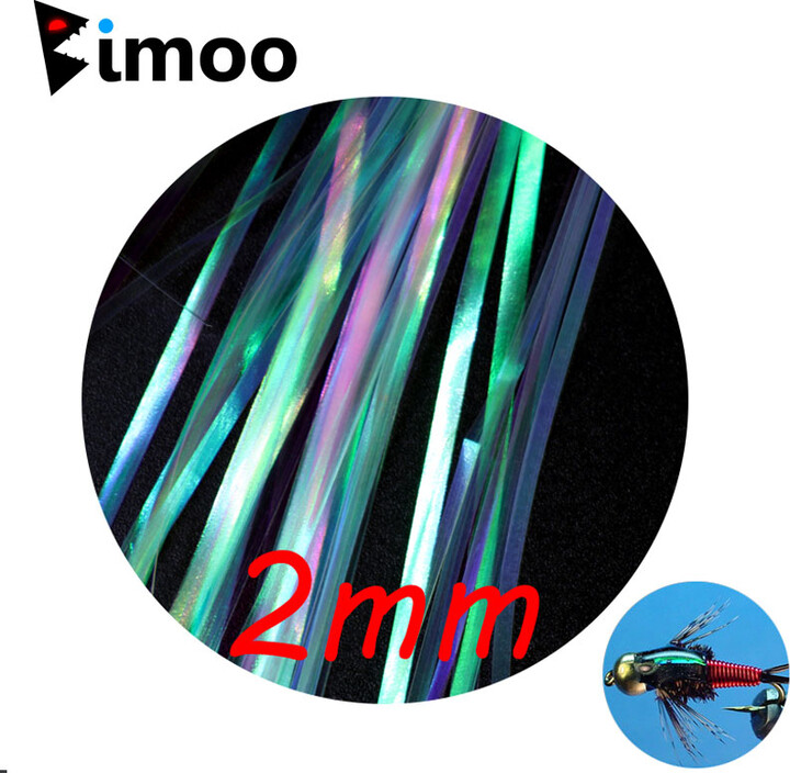 Bimoo 2Bag 2mm Pearl Flashabou Holographic Tinsel Stonefly Nymph Back Streamer Jig Lure Fishing Fly Tying Material