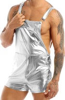 Thumbnail for your product : inlzdz Mens Shiny Metallic Dungarees Overall Suspender Shorts Hot Pants Rave Party Clubwear Gold 3XL