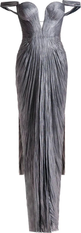 Maria Lucia Hohan Pleated Off-Shoulder Maxi Dress