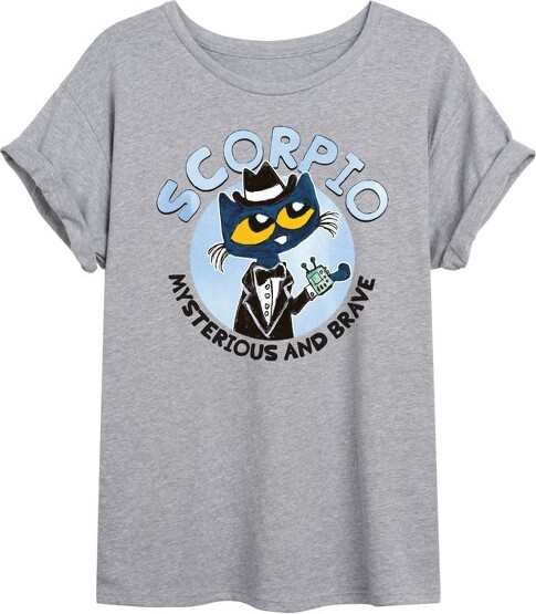 Pete The Cat Women'sPetetheCatScorpioOversizedGraphicT-Shirt-HeatherGrey-Small