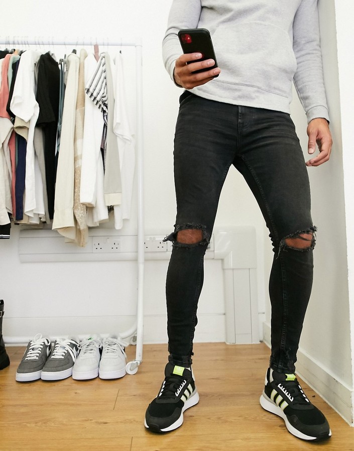 Bershka super skinny jeans with rips in black - ShopStyle