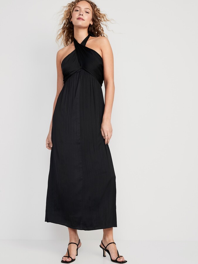 Old Navy Fit & Flare WrapNeck Satin Maxi Dress for Women ShopStyle
