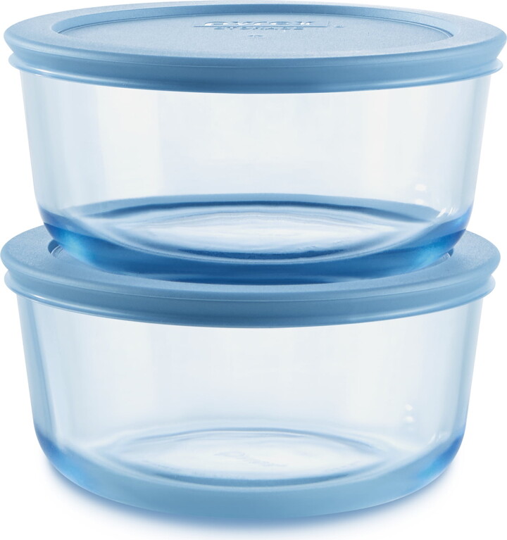 Pyrex Simply Store Tinted 4-piece Round Storage Set with Plastic Lids, Blue