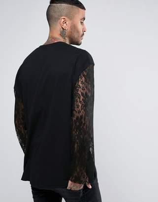 Reclaimed Vintage Inspired Oversized Longsleeve Band T-Shirt With Lace Sleeves