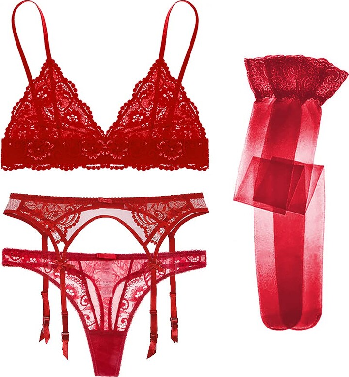 YOMORIO Womens Sheer Bra and Panty Set Strawberry Embroidery
