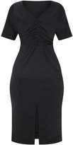 Thumbnail for your product : PrettyLittleThing Black Slinky Ruched Top Batwing Midi Dress