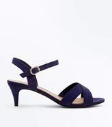 Thumbnail for your product : New Look Wide Fit Navy Suedette Kitten Heel Sandals